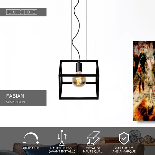 Lucide FABIAN - Suspension - 1xE27 - Noir - USP